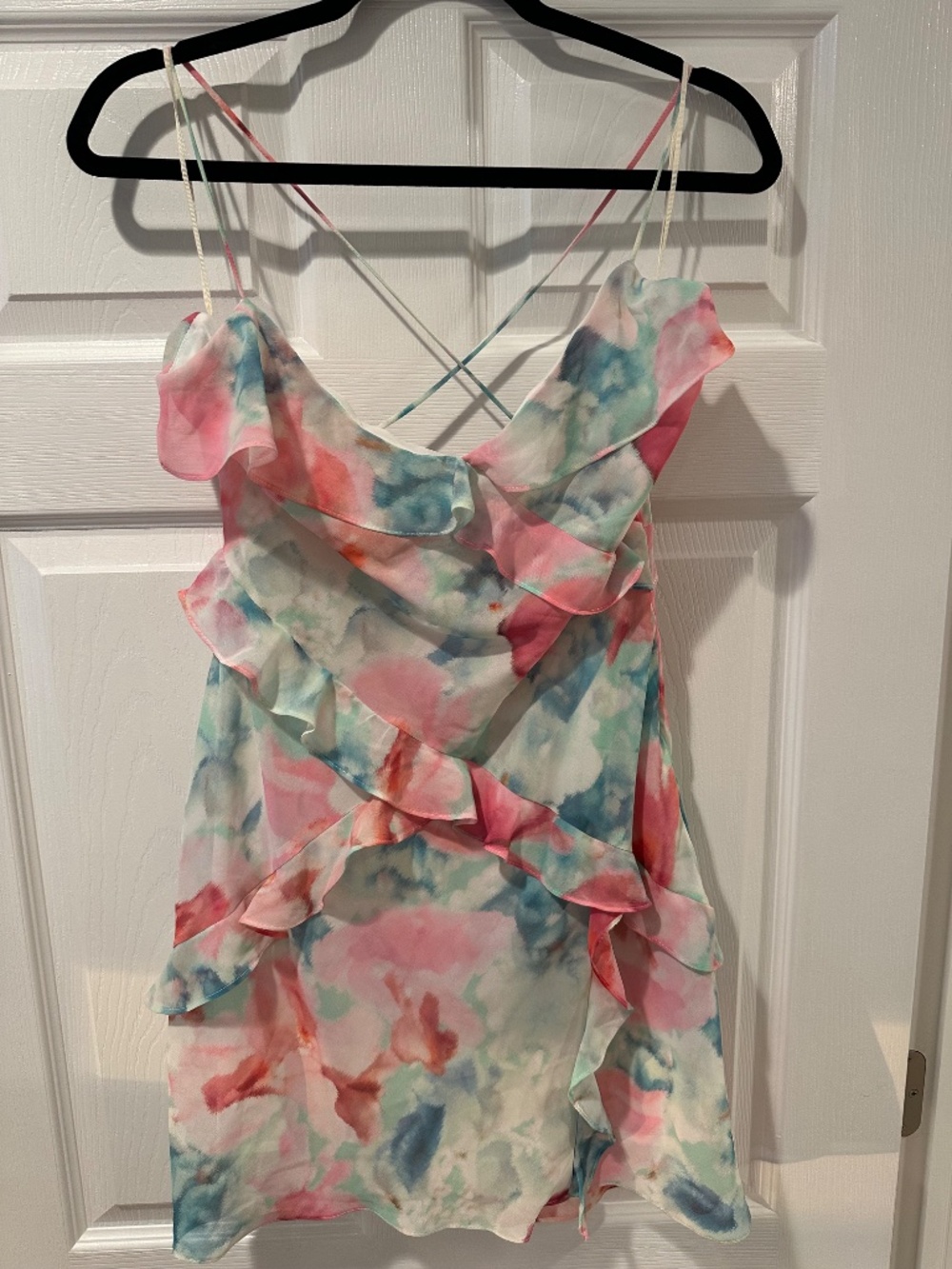 NEW WITH TAGS Zara Spring Pastel Colors Ruffled Mini Dress Size LARGE - Picture 4 of 9